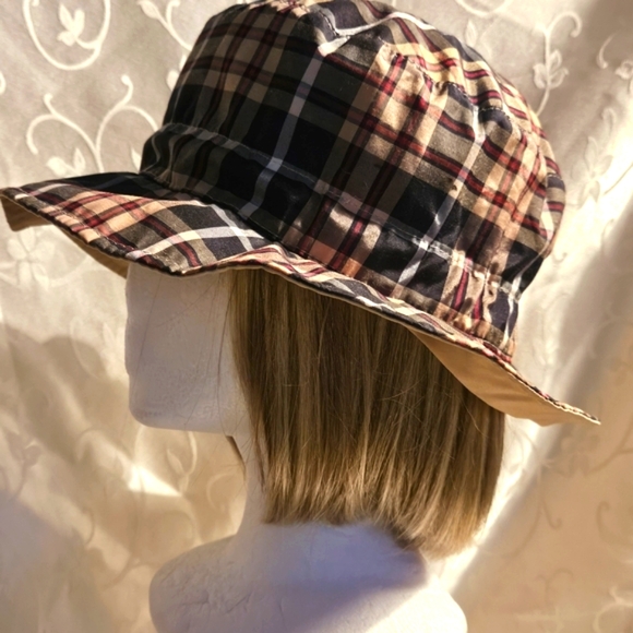 Totes Reversible Rain Bucket Hat Water Repellent Brown & Plaid - Picture 4 of 9